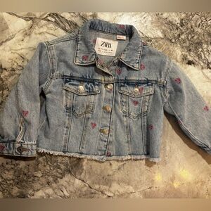 Zara Blue Denim Jacket with Pink Bow Accents